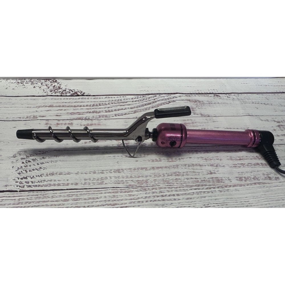 Hot Shot Tools Coil Swirl Spiral Curling Iron S510328 3/4" Pink Black Works